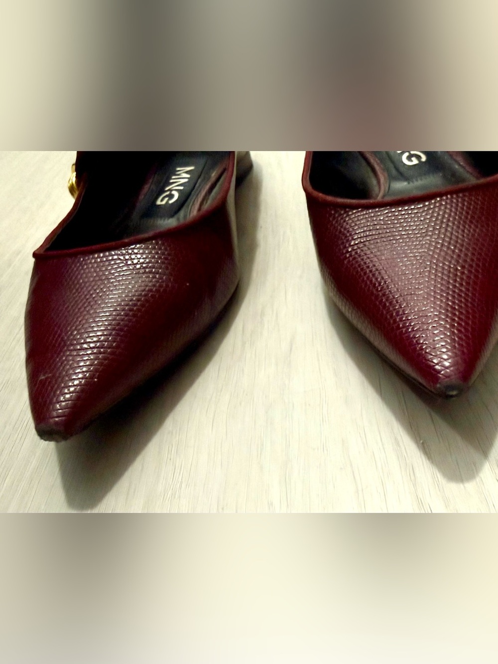 Mango Burgundy Textured Pointed Toe Flats